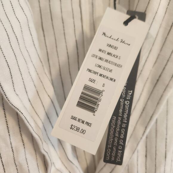 MICHAEL STARS SINGLE BREASTED BLAZER‎ WHITE/BLACK WOVEN LINEN WOMENS SMALL - Picture 8 of 8